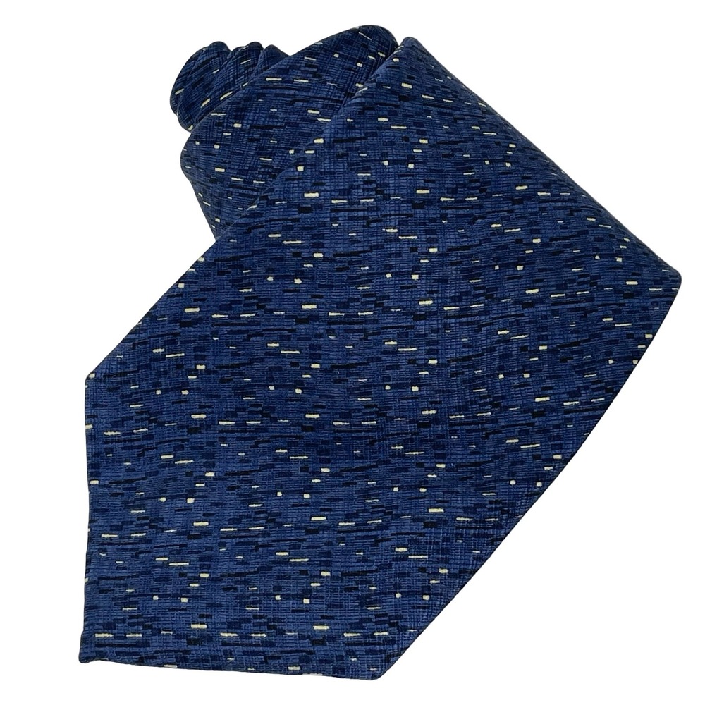 Vintage Free Land Silk Necktie Tie Blue Abstract Geometric‎ Textured Retro Mod